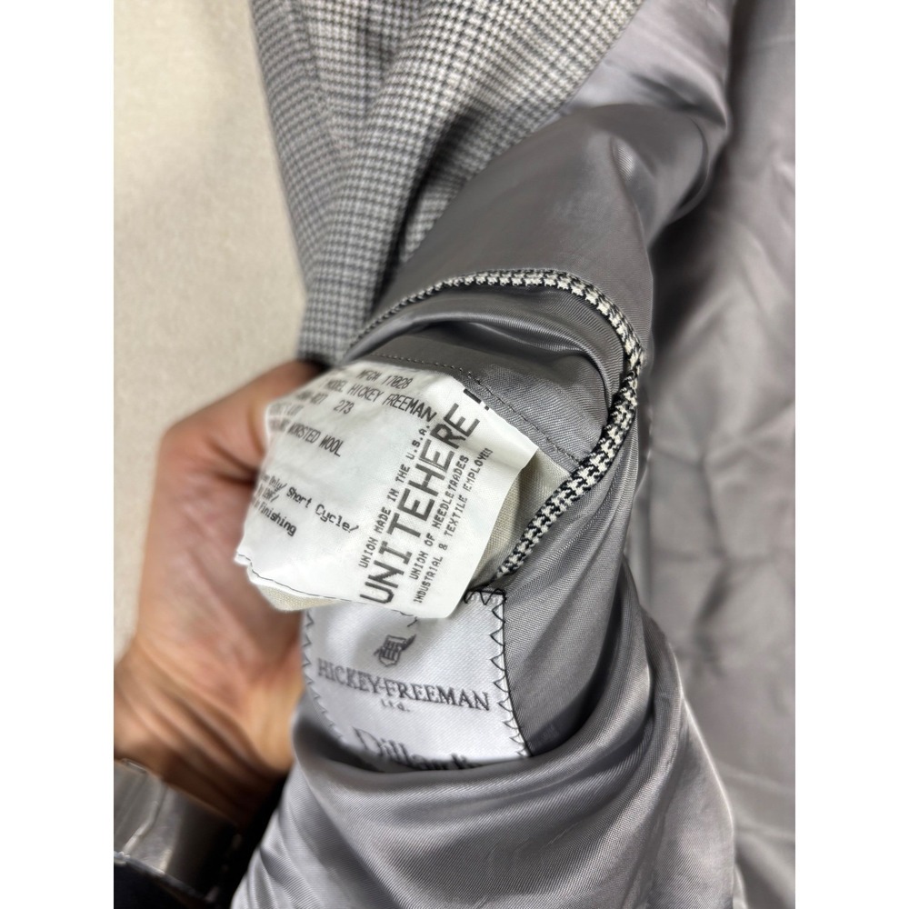 Hickey Freeman Blazer Mens 42L Worsted Wool Houndstooth Jacket Sport Coat - Picture 7 of 8